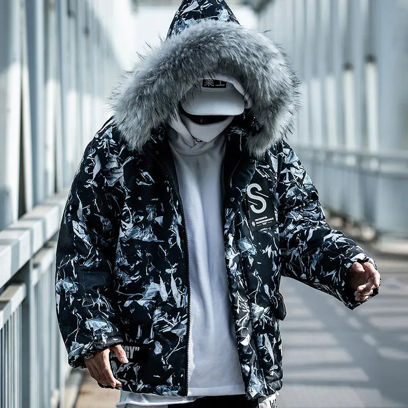 Chaqueta de Invierno Azul Camuflaje de Gran Tamaño para Hombres