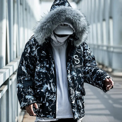 Chaqueta de Invierno Azul Camuflaje de Gran Tamaño para Hombres