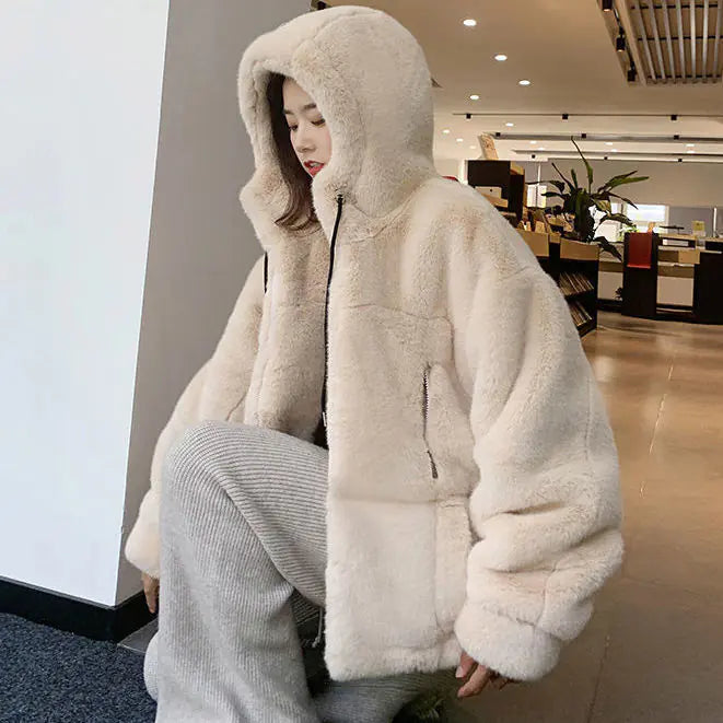 Chaqueta con Capucha de Piel Sintética para Mujer Otoño Invierno