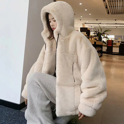 Chaqueta con Capucha de Piel Sintética para Mujer Otoño Invierno