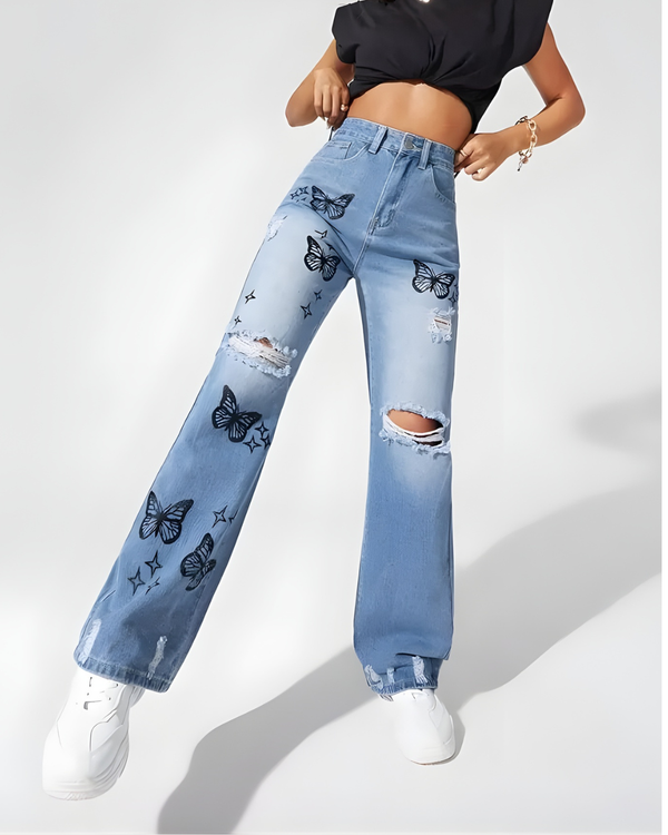JEANS TIRO ALTO MARIPOSAS