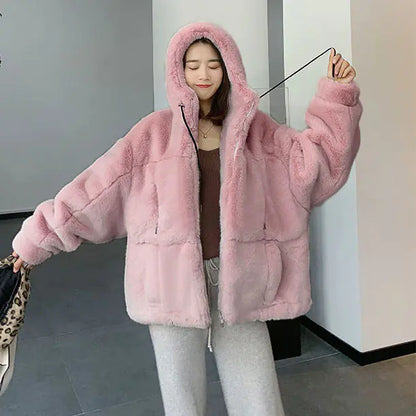 Chaqueta con Capucha de Piel Sintética para Mujer Otoño Invierno