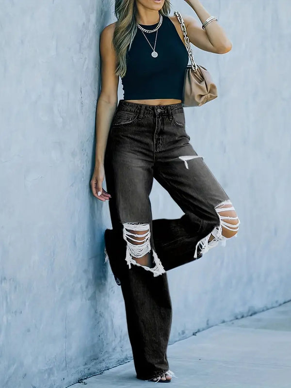 JEANS TIRO ALTO RASGADOS