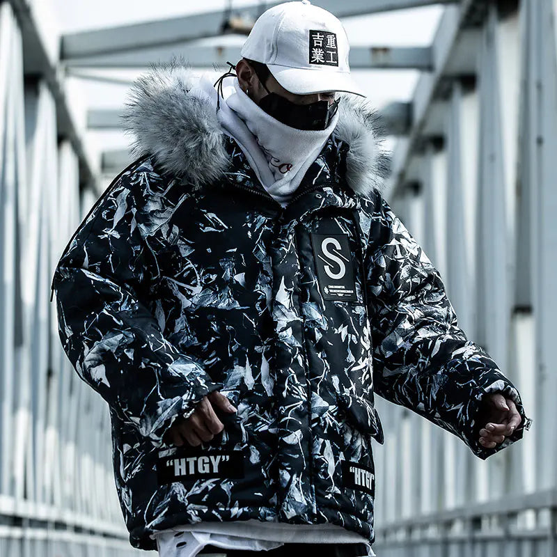 Chaqueta de Invierno Azul Camuflaje de Gran Tamaño para Hombres